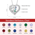 925 Sterling Silver Personalized Mother Necklace with 2-6 Birthstone Necklaces for Women Mothers Day Gifts for Mom Grandma Wife, Engraved Names Heart Charm Pendant for Birthday Anniversary