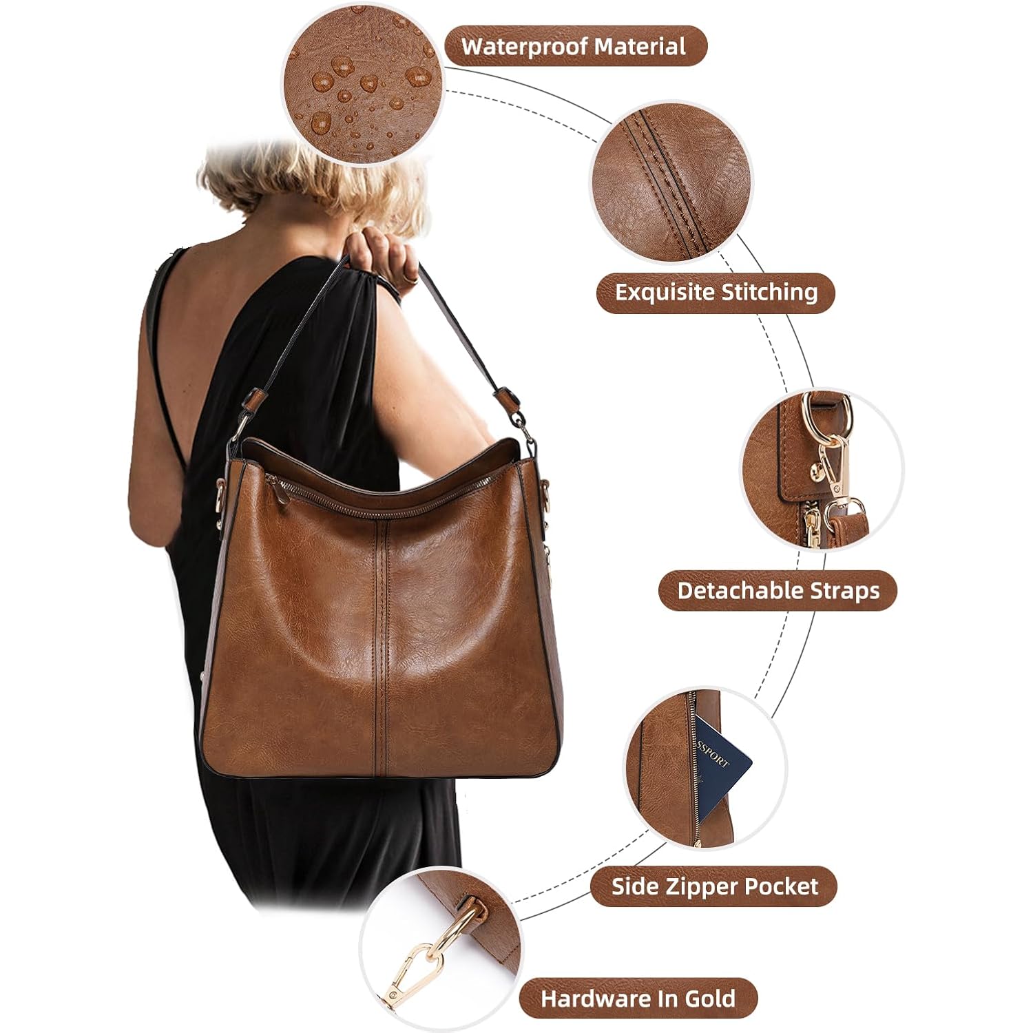 Purses for Women 3PCS, Crossbody Bags Set Large Leather Purse Shoulder Handbags with Wallet Adjustable Straps for Ladies Tote
