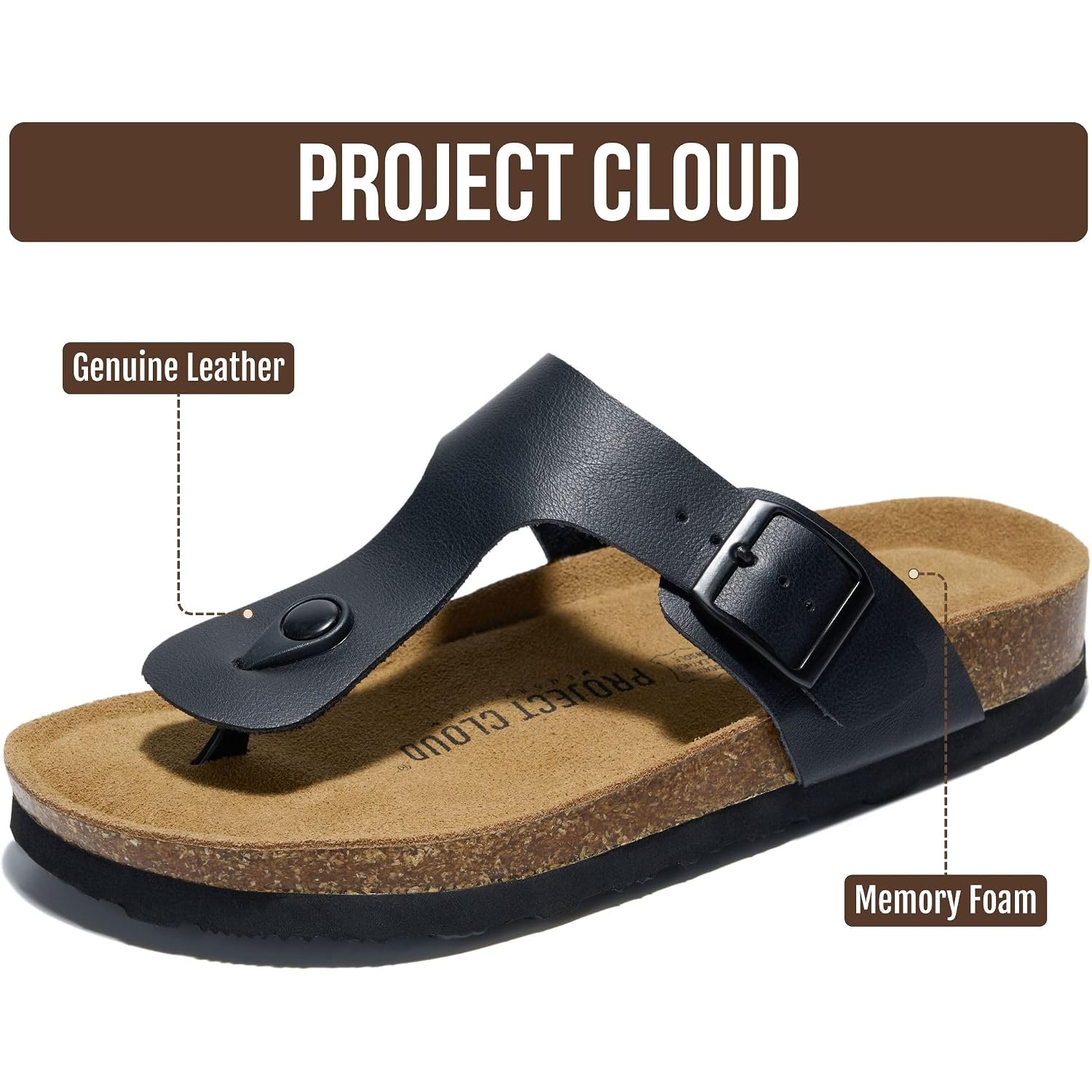 Project Cloud Womens Sandals 100% Genuine Leather Thong Sandals For Women - Memory Foam Insole Women Sandals - Non-Slip Flip Flops For Women - Lightweight Sandals Women Footwear 2026