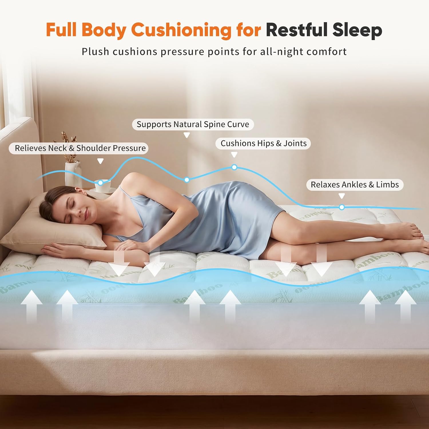 Sweetcrispy Ultra Soft Mattress Topper Twin Size - Viscose Made From Bamboo Pillow Top Mattress Pad For Breathable Cooling & Back Pain Relief, Deep Pocket Comfort Bed Topper, Green