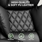 Comhoma Big And Tall Office Chair, High Back Leather Gaming Chair With Footrest, Executive Ergonomic Office Chair With Pocket Spring Lumbar Support And With Outward Fixed Soft Armrests