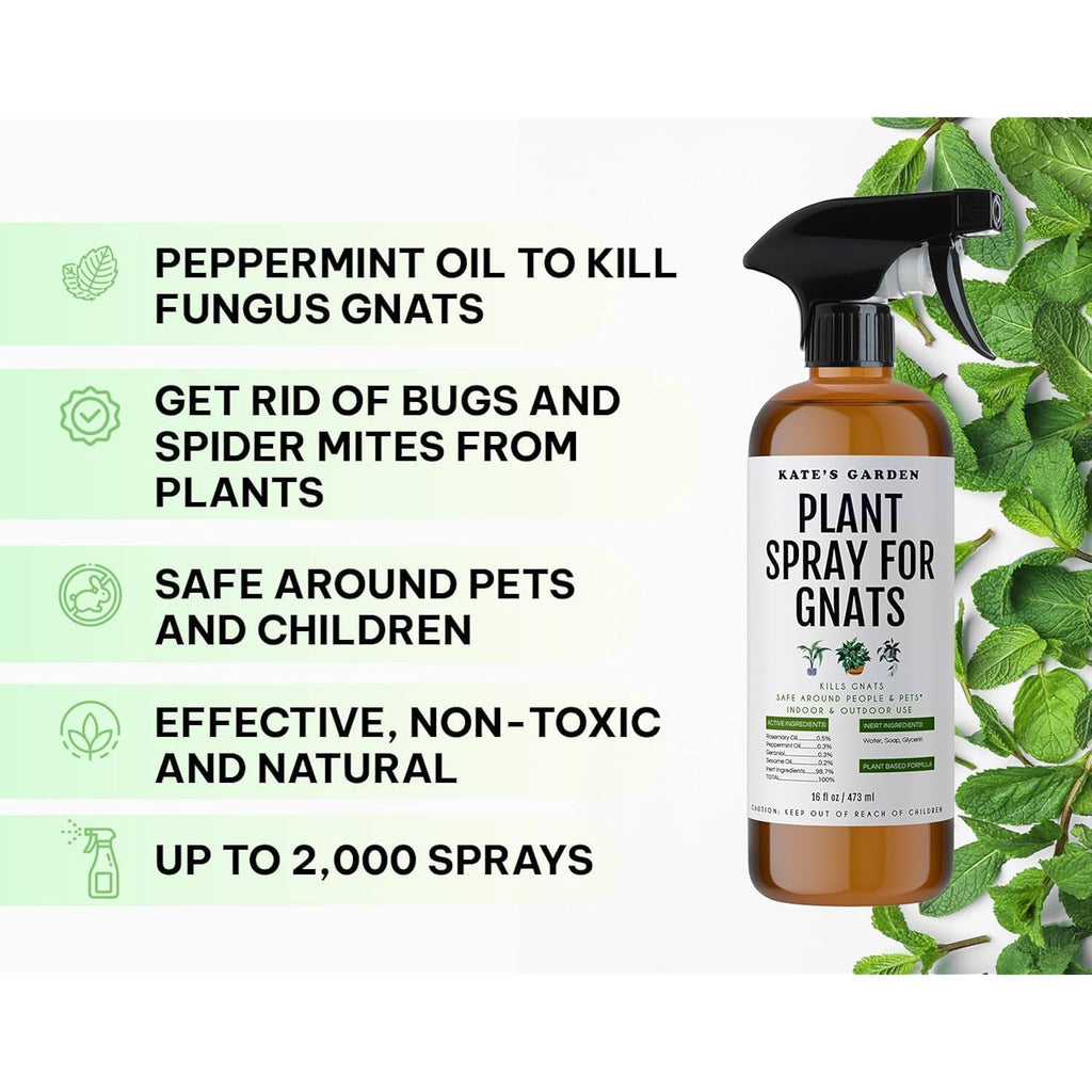 Kate'S Garden Plant Spray For Insects & Getting Rid Of Gnats. Fungus Gnat Killer & Bug Spray For Indoor Plants (16Oz, Pet Safe, Non Toxic)