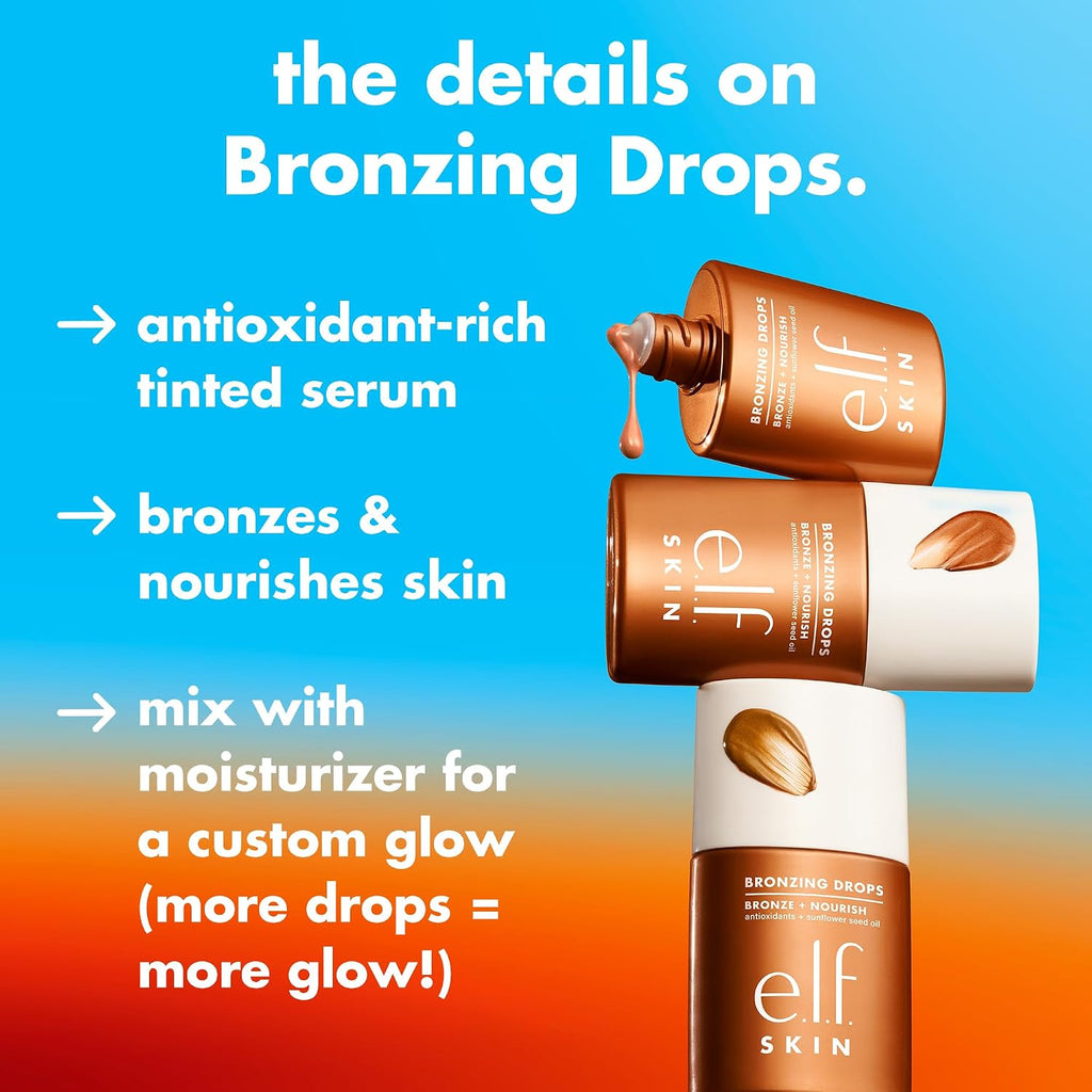 E.L.F. Skin Bronzing Drops, Liquid Face Tinted Serum With Vitamin E & Sunflower Oil, Shimmer Finish, Vegan & Cruelty-Free, Rose Gold