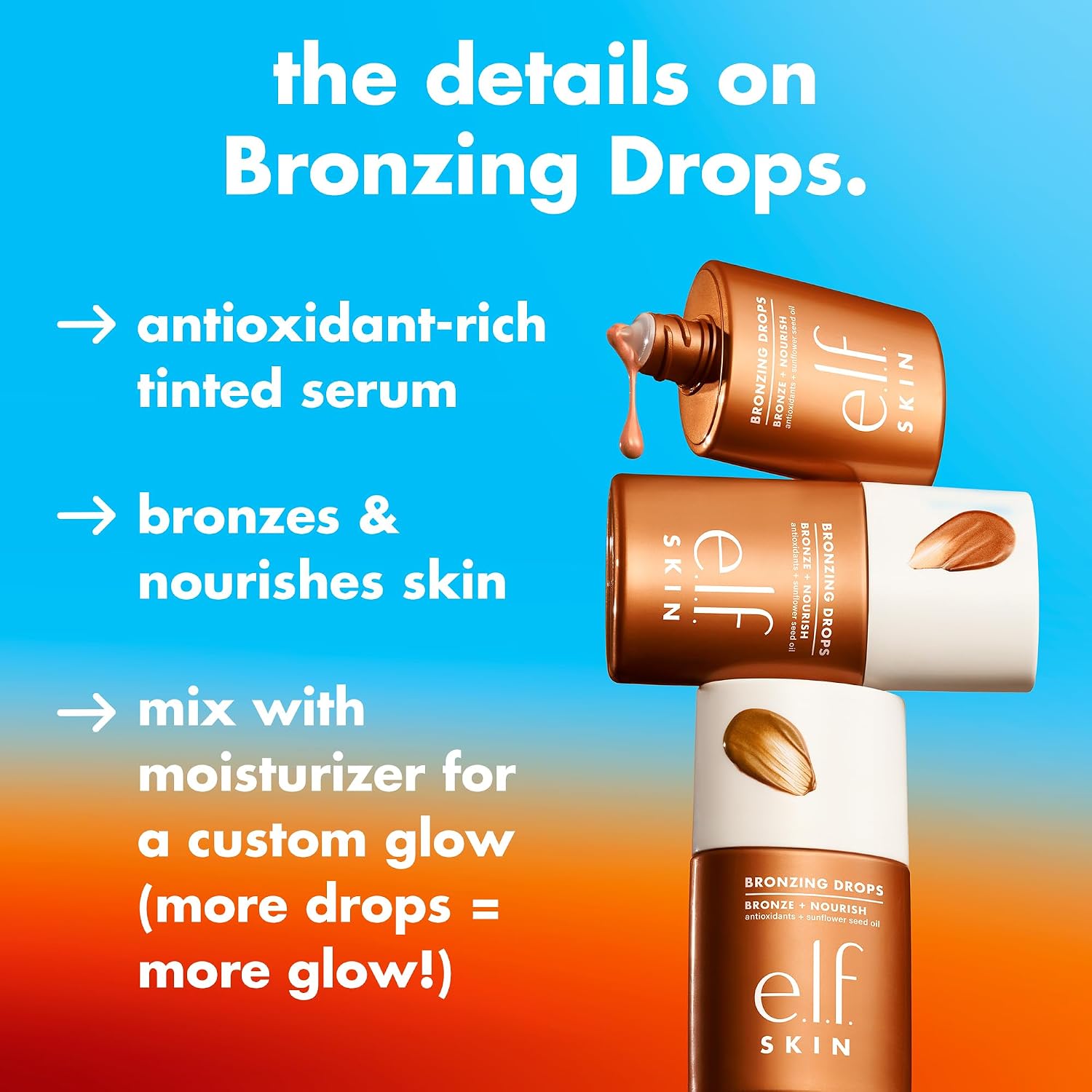 E.L.F. Skin Bronzing Drops, Liquid Face Tinted Serum With Vitamin E & Sunflower Oil, Shimmer Finish, Vegan & Cruelty-Free, Rose Gold
