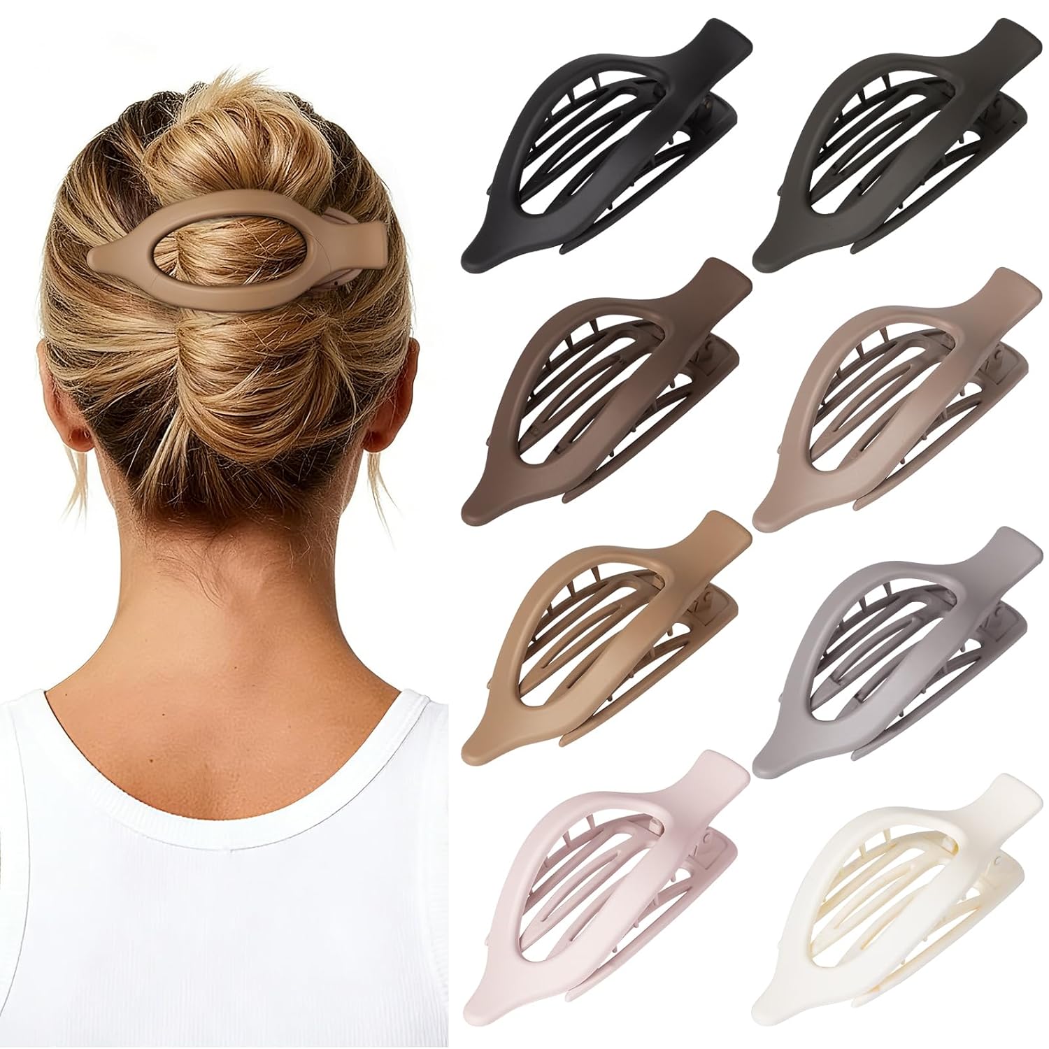 8 Pack Flat Hair Clips for Women – Large Claw Clips for Thick and Thin Hair, Strong Hold Styling Barrettes Accessories