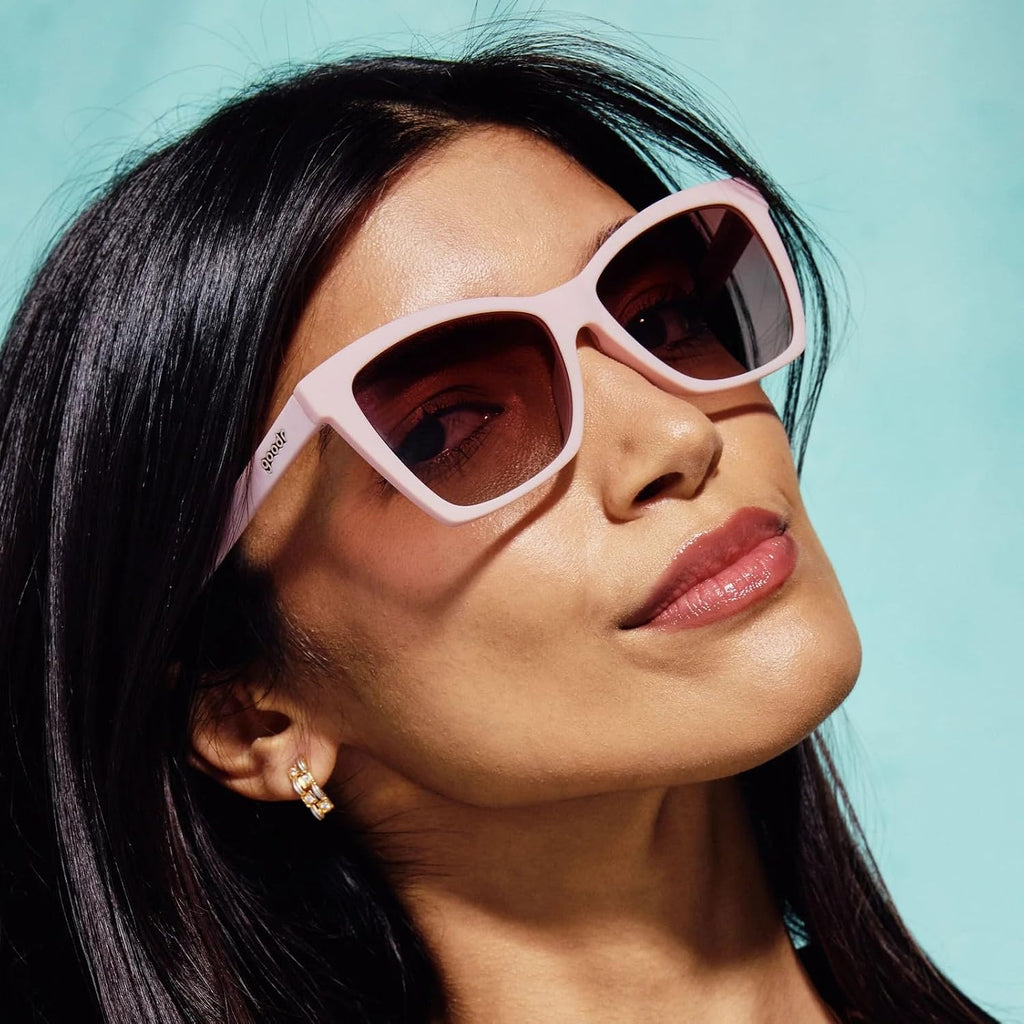goodr Glam G Polarized Sunglasses Women – Medium Fit, Cat-Eye Frames, UV400, Gradient/Mirrored Lenses, No Slip, Multi Styles Rose Retail Therapy V2