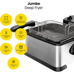 Chefman 4.5 Liter Deep Fryer w/Basket Strainer, XL Jumbo Size, Adjustable Temperature & Timer, Perfect for Fried Chicken, Shrimp, French Fries, Chips & More, Removable Oil-Container, Stainless Steel