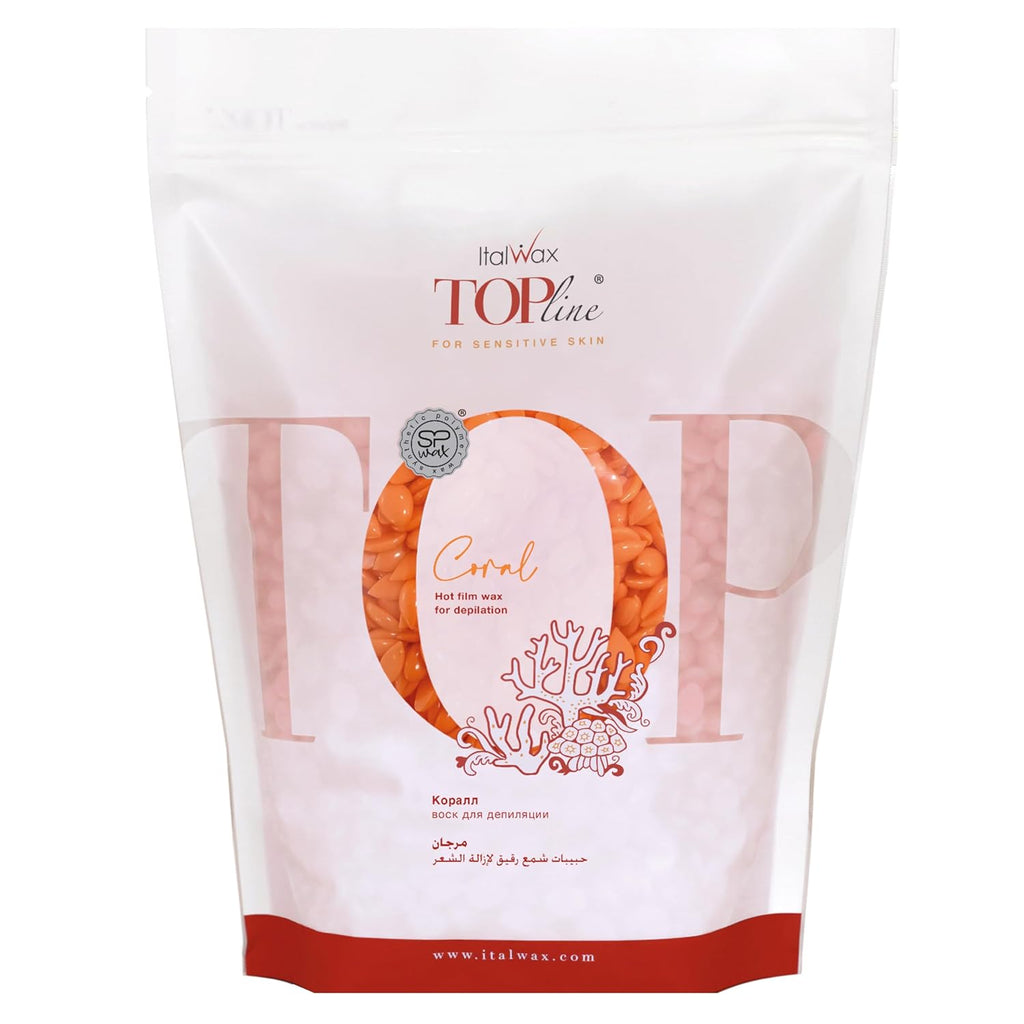 Italwax Top Line Coral Hard Wax Beads 1.65 lb (750 g) – Creamy Strong Grip Wax for Bikini & Coarse Hair, Suitable for Sensitive Skin, Professional Use – Made in Italy