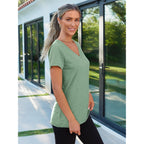 T-Shirts Short Sleeve V Neck Tees Tops for Women Fashion Trendy Lightweight Soft Casual Summer Outfits Clothes 2026