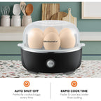 Elite Gourmet EGC115B Easy Egg Cooker Electric 7-Egg Capacity, Soft, Medium, Hard-Boiled Egg Cooker with Auto Shut-Off, Measuring Cup Included, BPA Free, Classic Black