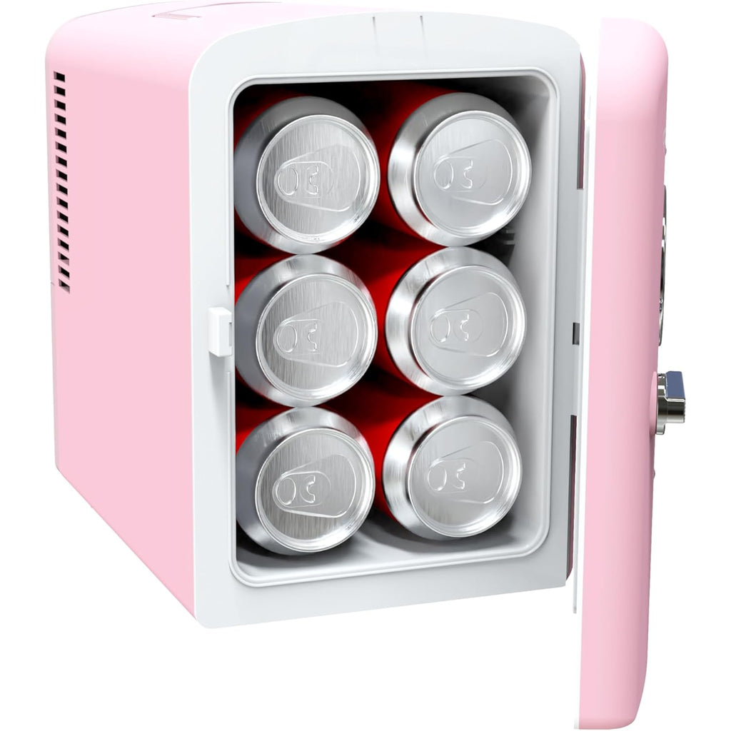 Frigidaire Retro 9-Can Mini Personal Fridge Portable Cooler for Car, Office, Bedroom, Dorm Room, or Cabin, 11.8" D x 7.1" W x 10.1" H, PINK