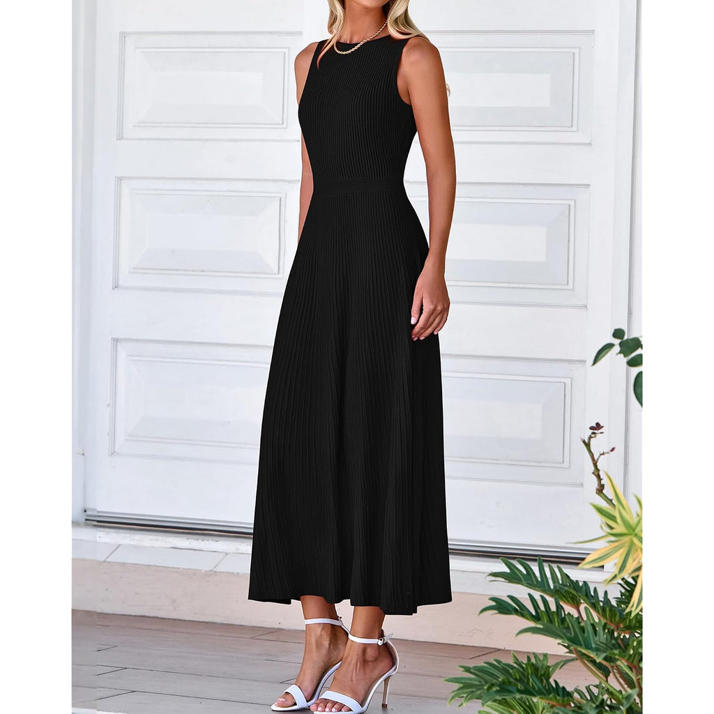 Btfbm Women Tank Midi Dress Summer Crewneck Sleeveless Pleated A Line Business Casual Formal Sweater Spring Dresses 2026