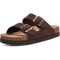Platform Suede Sandals For Women Soft Cork Footbed Summer Slides With Adjustable Buckle