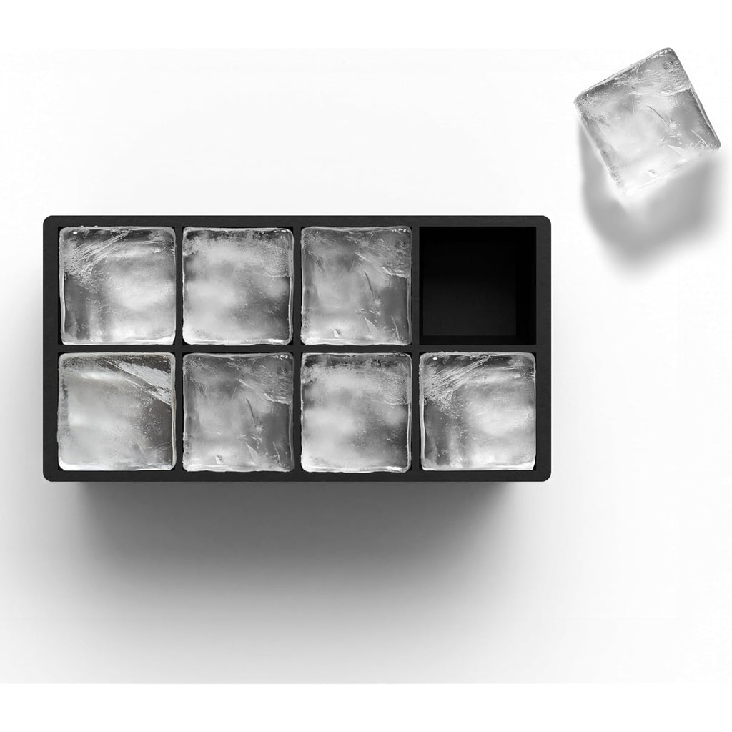 Ice Cube Molds – 2-Pack Silicone Trays For 8 Large Square Cubes – Slow-Melt Ice For Whiskey, Cocktails, Coffee & More (Black)
