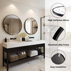 Black Round Mirror, Round Mirror 24 Inch, Black Circle Mirrors Matte Metal Frame, Wall Mounted Mirrors For Living Room, Bathroom, Wall, Entryway.