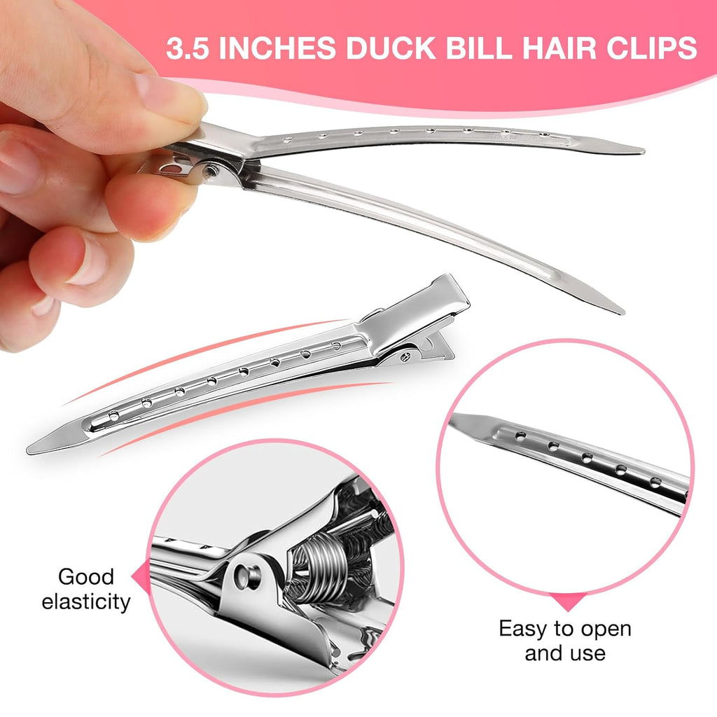 40 Pcs Hair Clips Women Styling, Alligator Metal Hair Clips, Hair Pin Curl Rollers Clips, 34 Pcs 3.5"Duckbill Sectioning Hair Clips And 6 Pcs 2.3"No Crease Clips