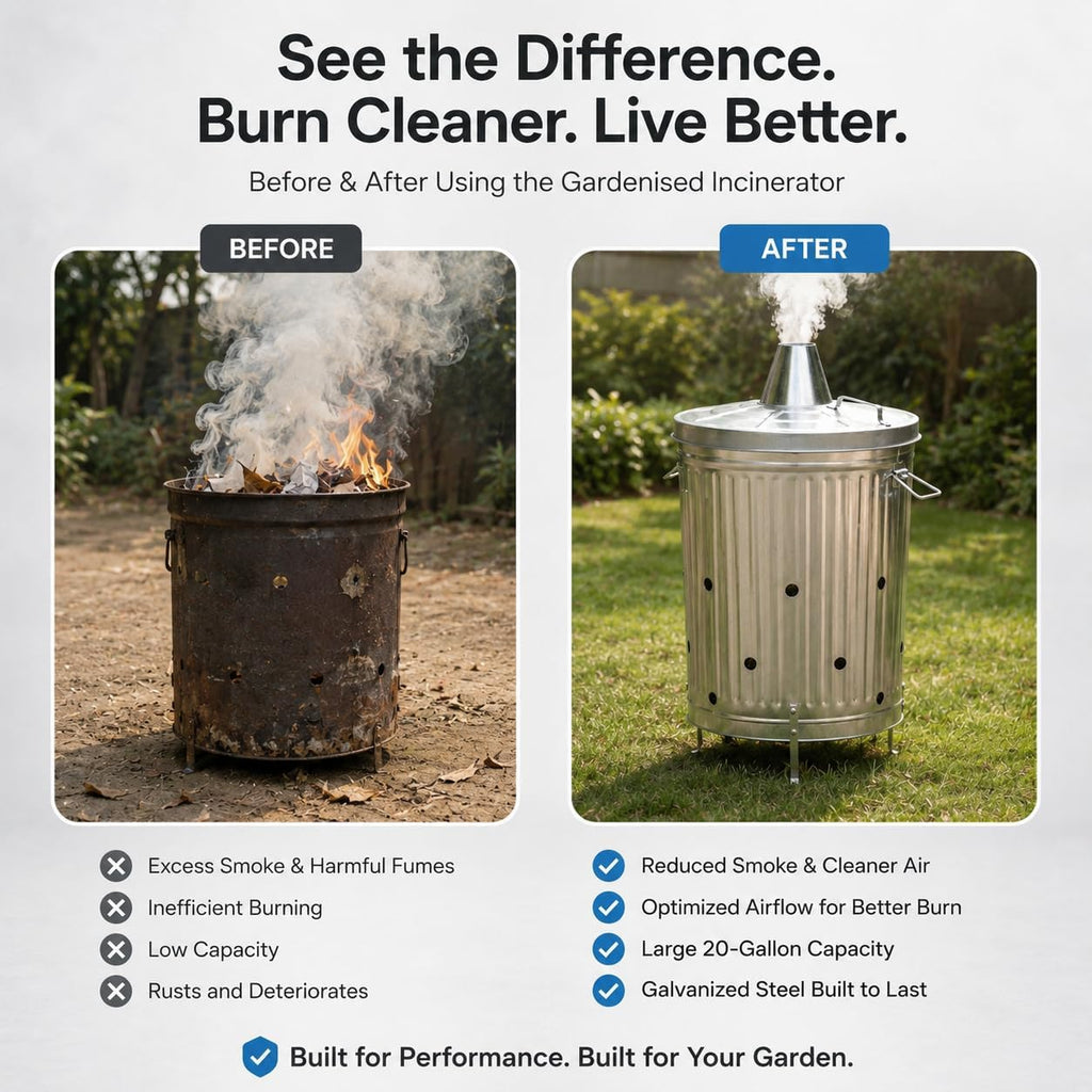 20-Gallon Galvanized Steel Incinerator Can With Lid & Vent Holes, High-Heat Outdoor Burn Bin For Leaves, Paper, Yard Waste & Garden Debris, Silver