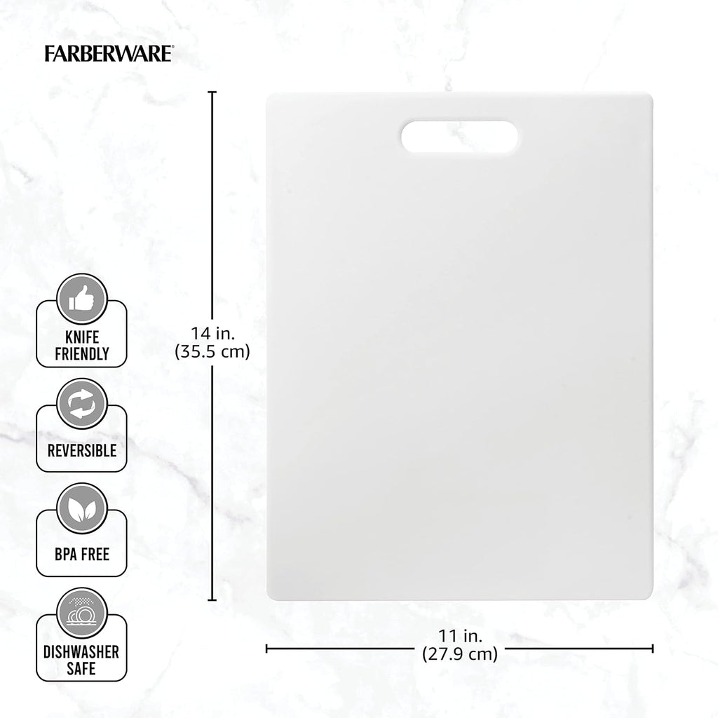 Farberware Large Cutting Board, Dishwasher- Safe Plastic Chopping Board For Kitchen With Easy Grip Handle, 11In By 14In, White