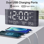 Pplee 8.7Inch Digital Alarm Clock For Bedroom-Digital Clock With Day Of Week Month Year Humidity & Temperature Brightness Snooze 2 Alarm Clock & 2 Usb Charger Desk Clock For Heavy Sleeper