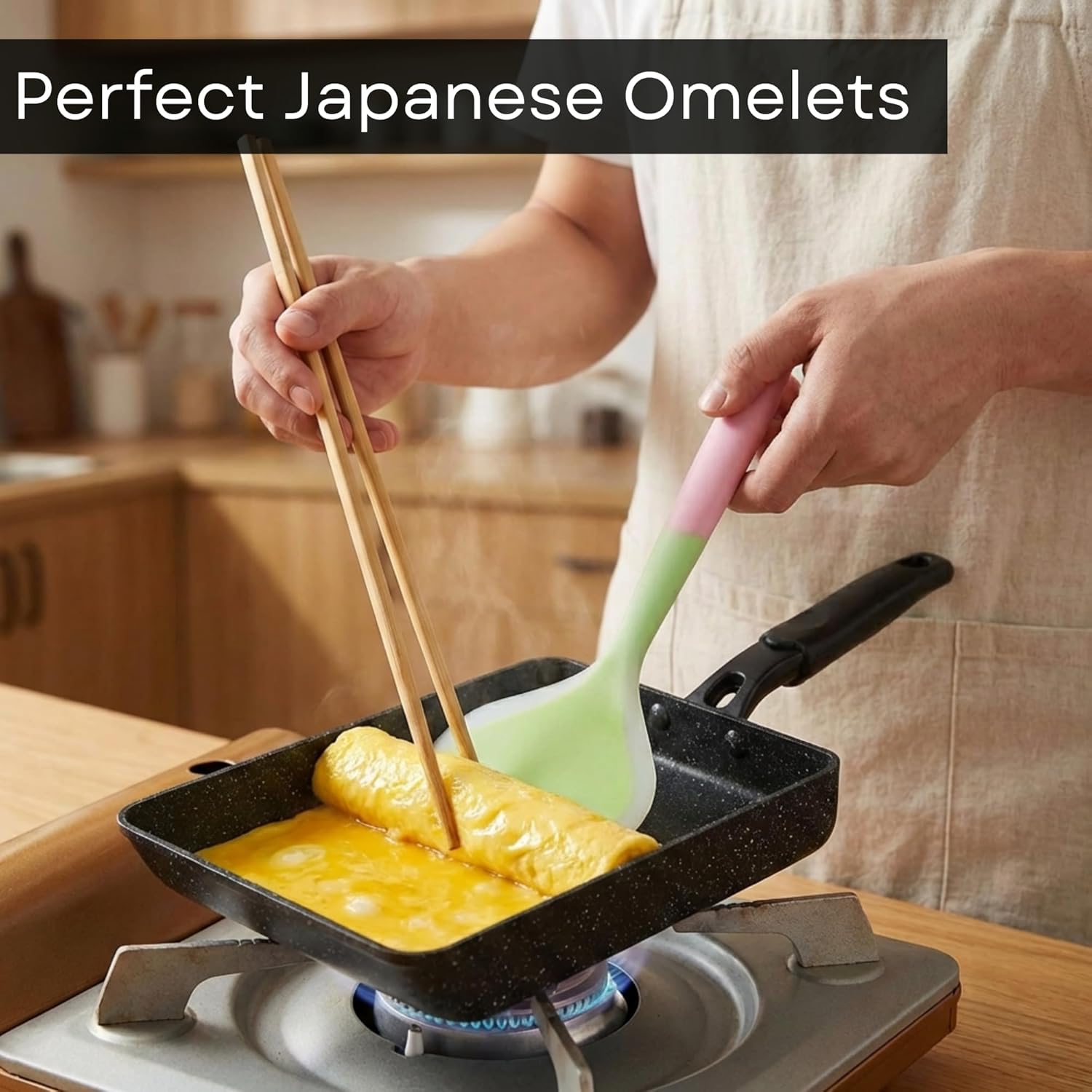 HAPPI STUDIO Tamagoyaki Pan - Japanese Egg Pan with Lid - Japanese Omelette Pan Rectangular - Rolled Omelet Nonstick Square Frying Pan - Tamago Cooking Pan Induction Compatible 7x6