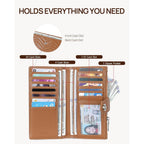 Telena RFID Wallet Women Leather Credit Card Holder Slim Bifold Wallets with Zipper Pocket Brown