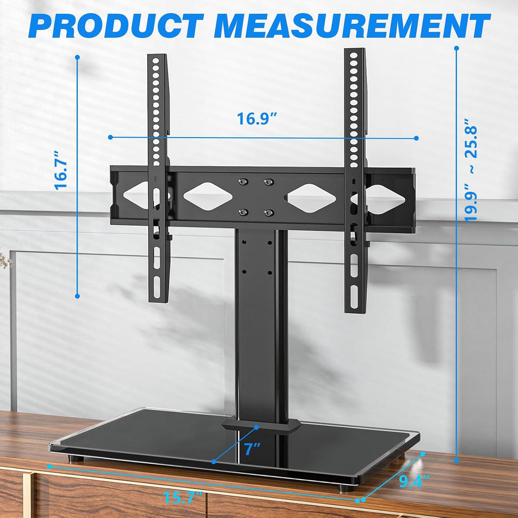 Rfiver Universal Table Top Tv Stand Tv Base Replacement For Most 27-60 Inch Lcd Led Flat Curved Screen Tvs Holds Up To 88Lbs, Height Adjustable Tv Mount Stand With Tempered Glass Base, Vesa 400X400Mm