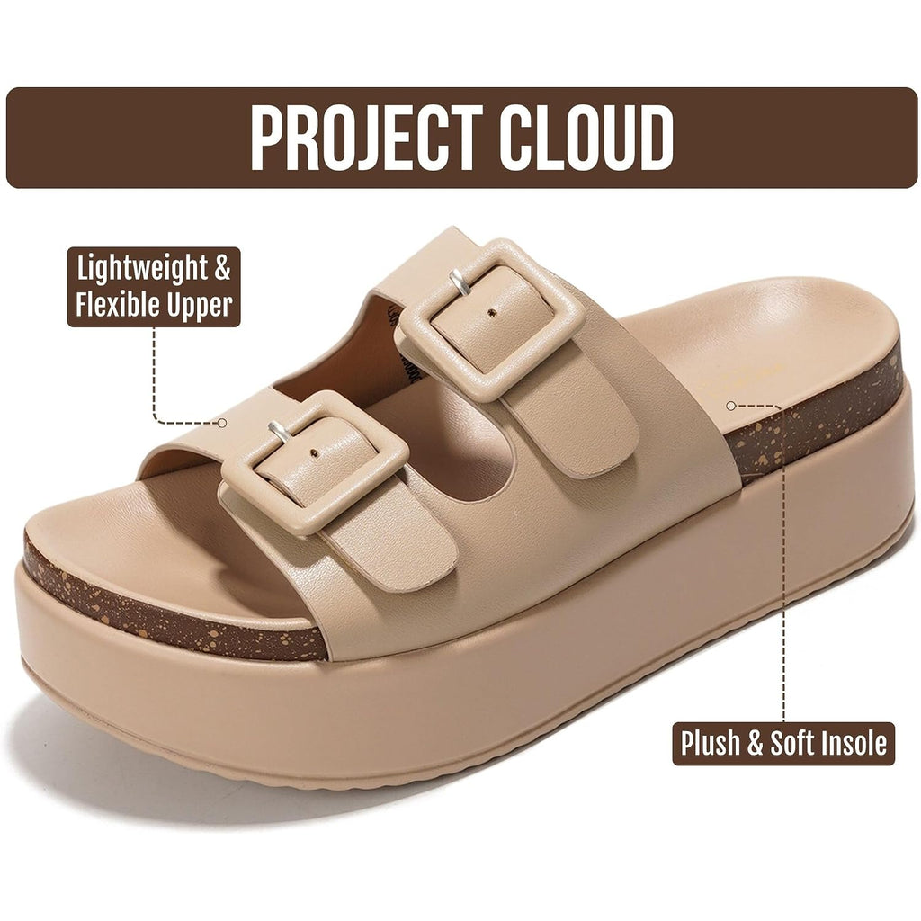 Project Cloud Platform Sandals Women - Plush & Soft Insole Wedge Slides For Women Footwear - Beach Essential Wedge Sandals For Women 2026 (Softy)