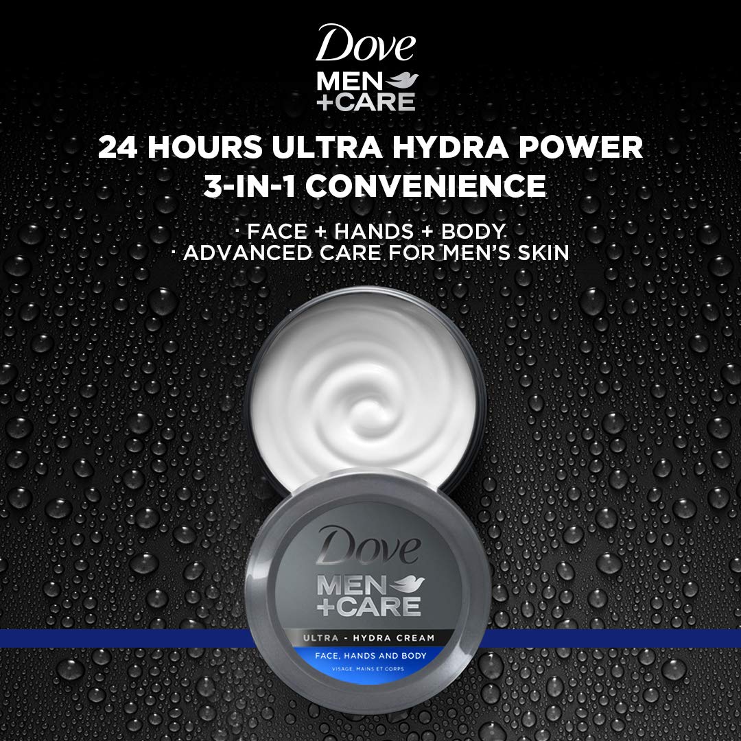Dove Men+Care Ultra Hydra Cream, Face, Hands And Body Care, All Skin Types, 3-Pack Of 5.07 Oz Each, Jar