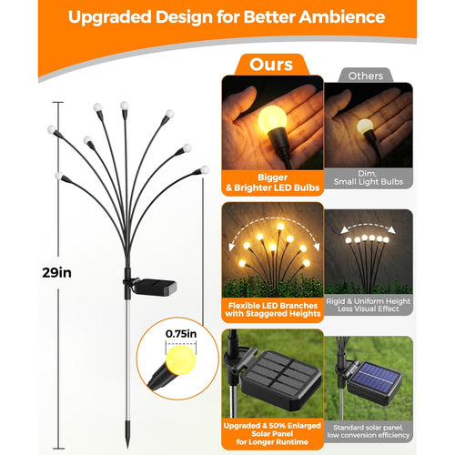 6 Pack Solar Garden Lights 48 Led, Solar Lights Outdoor Waterproof Ip65, Decorative Garden Lights Solar Powered For Yard Patio Pathway Decor, Outside Fairy Firefly Lights Garden Gifts