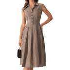 Rihoas Women'S Plaid Dress Sleeveless Button Up Midi A Line Dress Office Work Dress