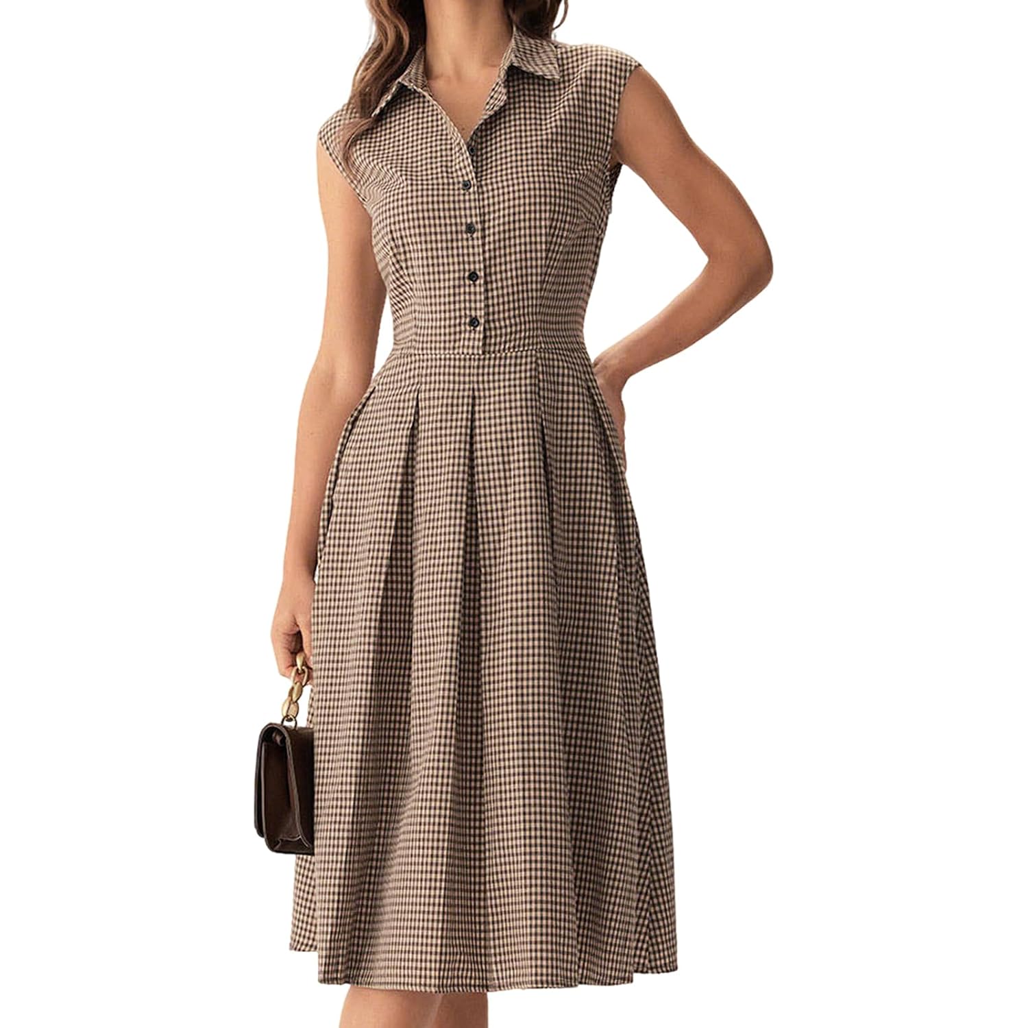 Rihoas Women'S Plaid Dress Sleeveless Button Up Midi A Line Dress Office Work Dress