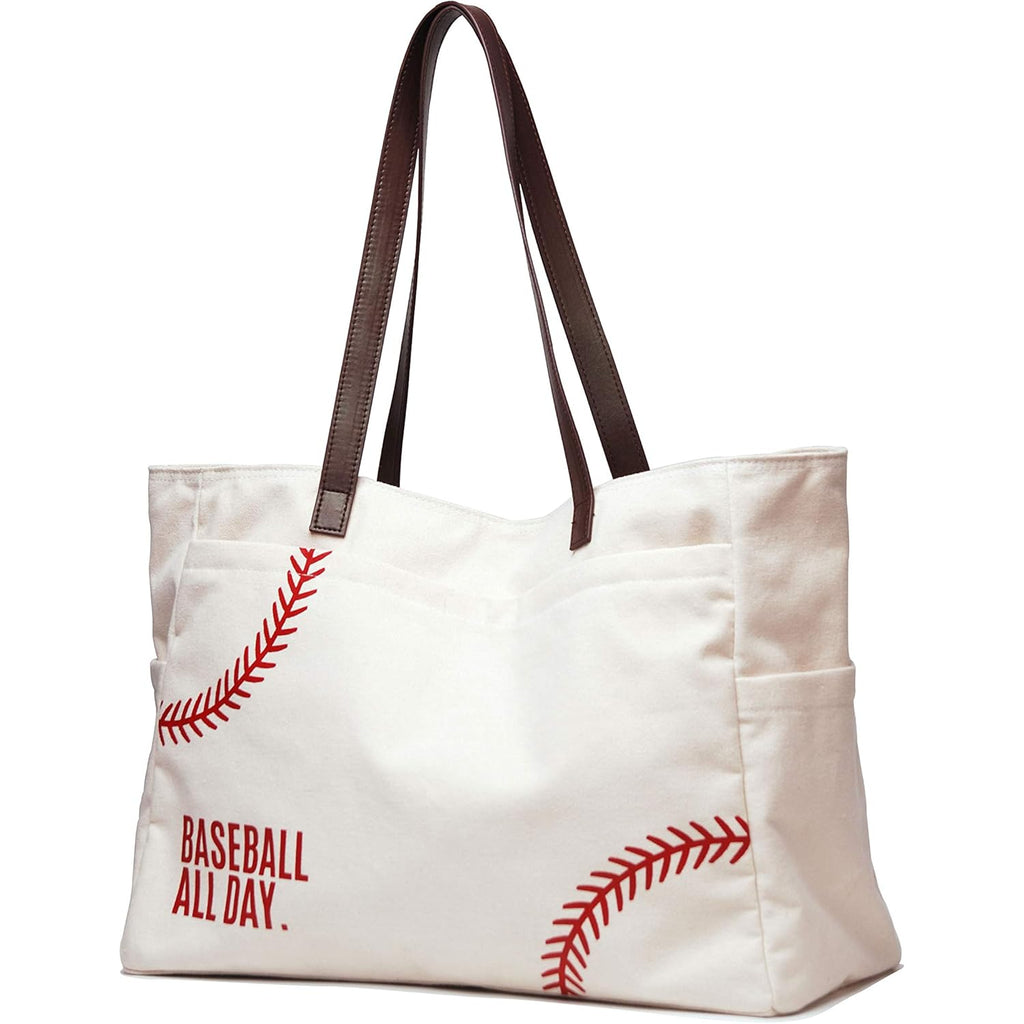 Canvas Tote Bag for Women, Embroidery Baseball Mom Bag, Baseball Mom Accessories, Sports Team Must Have, Baseball Gifts, Baseball-Specific Daily Use for Games, Travel, Gym(X-large white) …