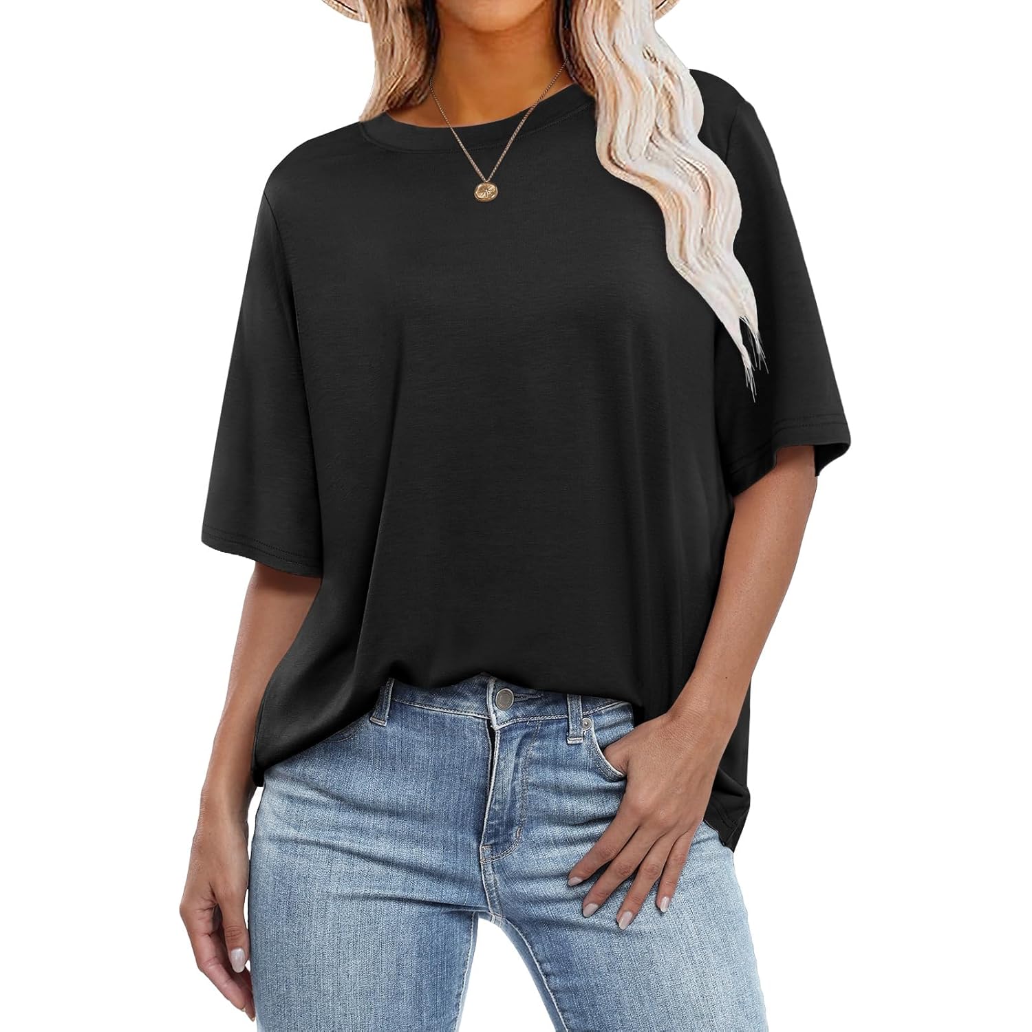 Women's Oversized Tee Shirts, Comfy Fabric Loose Fit Top, All-Day Cozy for Gym, Lounge Office, Versatile Casual Wear