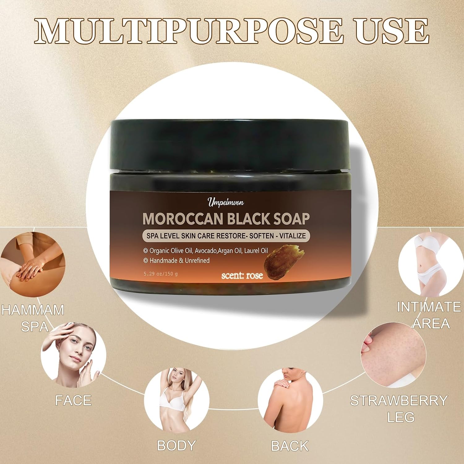 2 Pcs Moroccan Black Soap With Argan And Rose Oil, Spa Level Handmade Black Beldi Soap Exfoliating And Softening, Natural And Organic For Face, Body, Hair And Shave, Rose Scent, 5.29 Oz/150 G