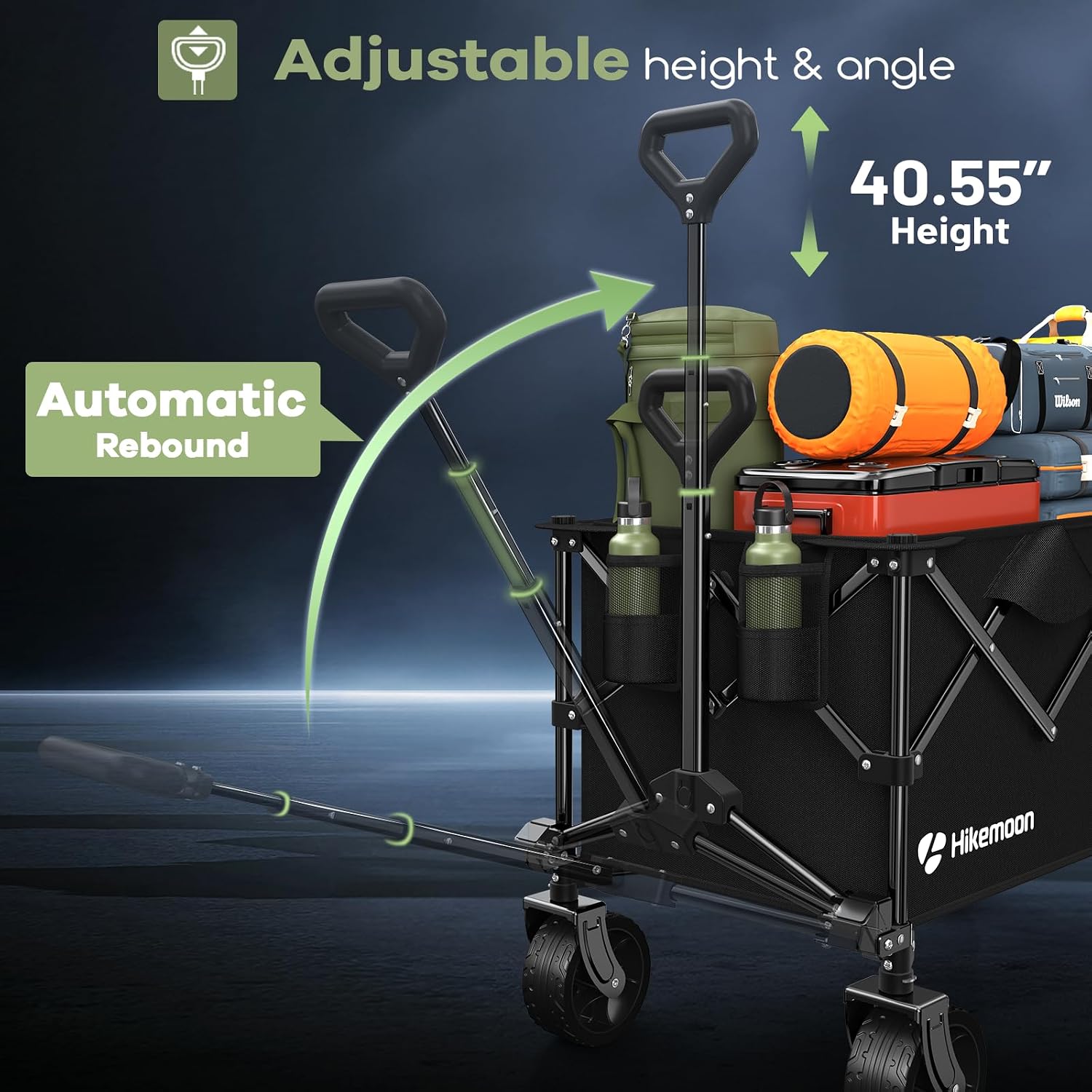 150L Collapsible Wagon Compact With Big Wheels, 420Lbs Black | Wagons Carts Foldable, Heavy Duty, Portable, All-Terrain, Utility Folding Cart For Shopping/Beach/Garden/Camping/Sports