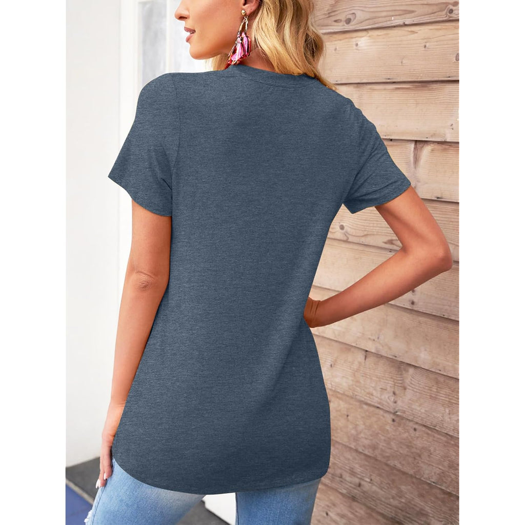 TAKEYAL Women Los Angeles Graphic T Shirts California Letter Print Short Sleeve Tee Loose Casual Tops E Blue 4