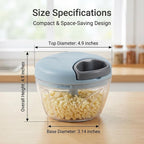 Manual Food Processor, Hand Pull Vegetable And Herb Chopper, Easy Use Bpa Free Manual Cutter For Quick Prep For Ginger Fruits Garlic Nuts Onion, Blue
