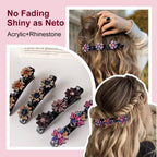 3 Pcs Sparkling Crystal Stone Braided Hair Clips, 2025 New Satin Fabric Hair Bands Rhinestone Four-Leaf Clover Hair Clip For Styling, Duck Bill Clips For Women Girls, Color F