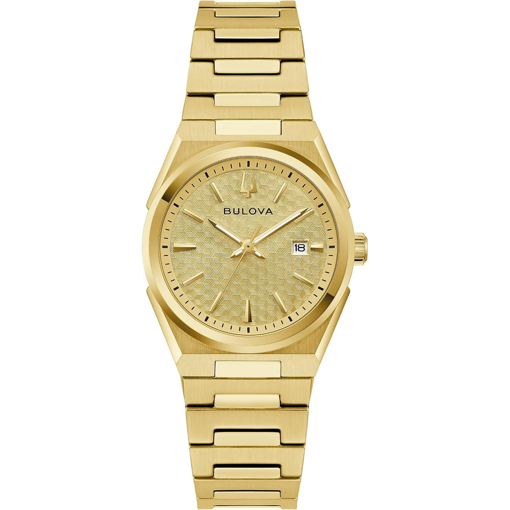 Bulova Ladies Dress Classic 3-Hand Calendar Date Quartz Watch, Stainless Steel Bracelet, Patterned Dial, 28Mm