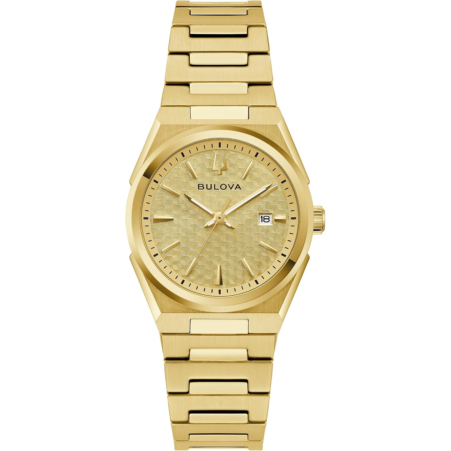 Bulova Ladies Dress Classic 3-Hand Calendar Date Quartz Watch, Stainless Steel Bracelet, Patterned Dial, 28Mm