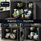 Under Sink Organizer, Pull Out Kitchen Storage Cabinet Organizer, Adjustable 2-Tier Metal Slide Out Shelf Organizer For Bathroom Laundry Kitchen Storage With Sliding Drawers, Black, 2 Pack