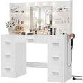 Furmax Vanity Desk With Mirror, Led Lights And Power Outlet Makeup Vanity Table With 7 Drawers And 6 Storage Shelves Dressing Table For Bedroom Dressing Room (White)