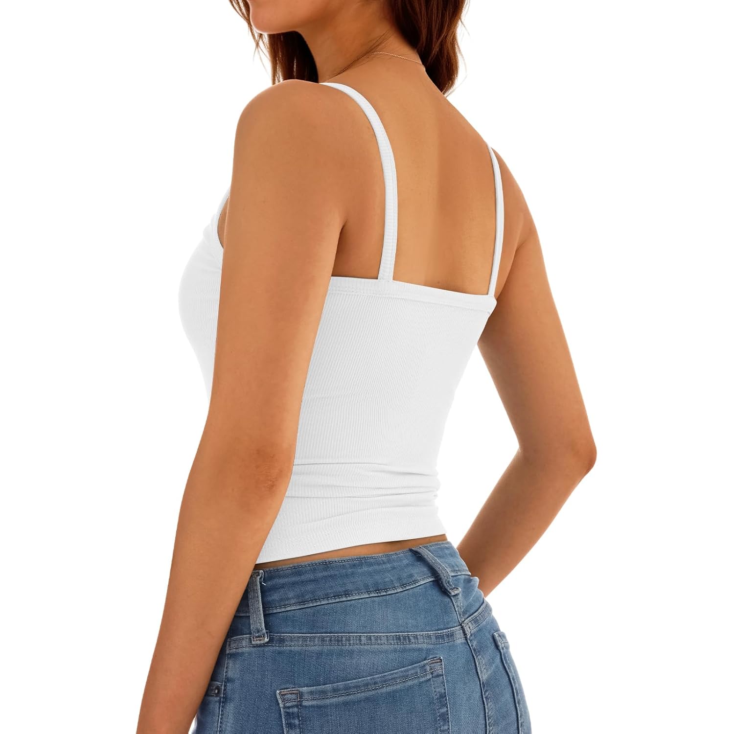 Tank Tops for Women Spaghetti Strap Ribbed Camisole Tops 2026 Slim Fitted V-Neck Soft Basic Layering Shirts
