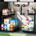 Under Sink Organizer, Pull Out Kitchen Storage Cabinet Organizer, Adjustable 2-Tier Metal Slide Out Shelf Organizer For Bathroom Laundry Kitchen Storage With Sliding Drawers, Black, 2 Pack
