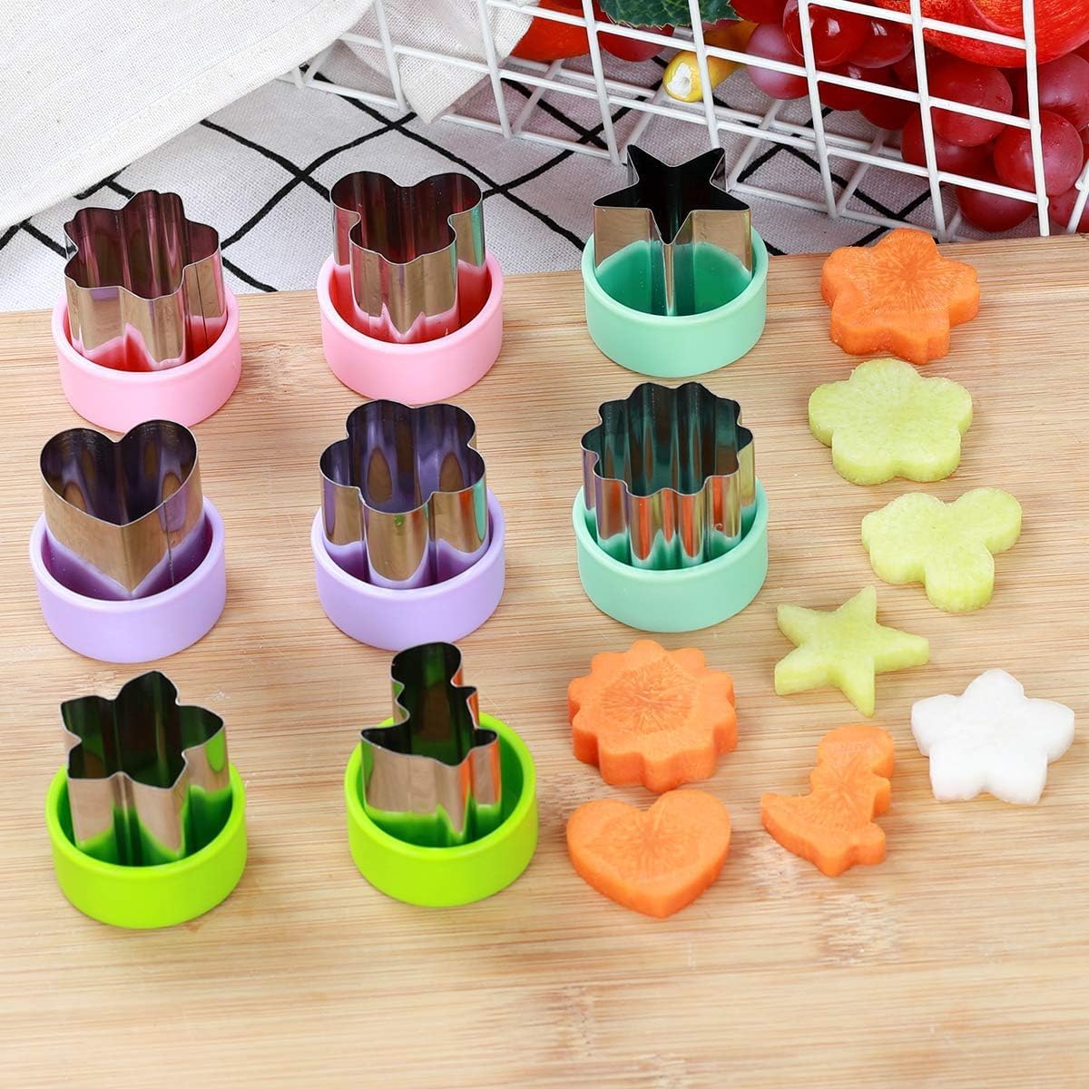 Vegetable Cutter Shapes Set (8 Pack) – 1.5" Stainless Steel Mini Cookie & Fruit Cutters For Kids, Bento Lunch, Sandwich, Fondant, Cheese, Baking & Food Prep