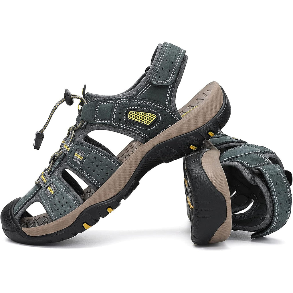 Flarut Men'S Sport Sandals Outdoor Hiking Sandals Closed Toe Leather Athletic Lightweight Trail Walking Casual Sandals Water Shoes
