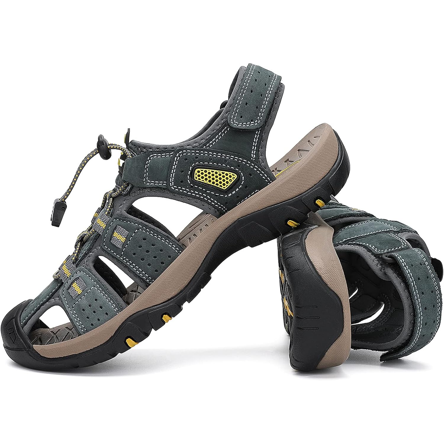 Flarut Men'S Sport Sandals Outdoor Hiking Sandals Closed Toe Leather Athletic Lightweight Trail Walking Casual Sandals Water Shoes