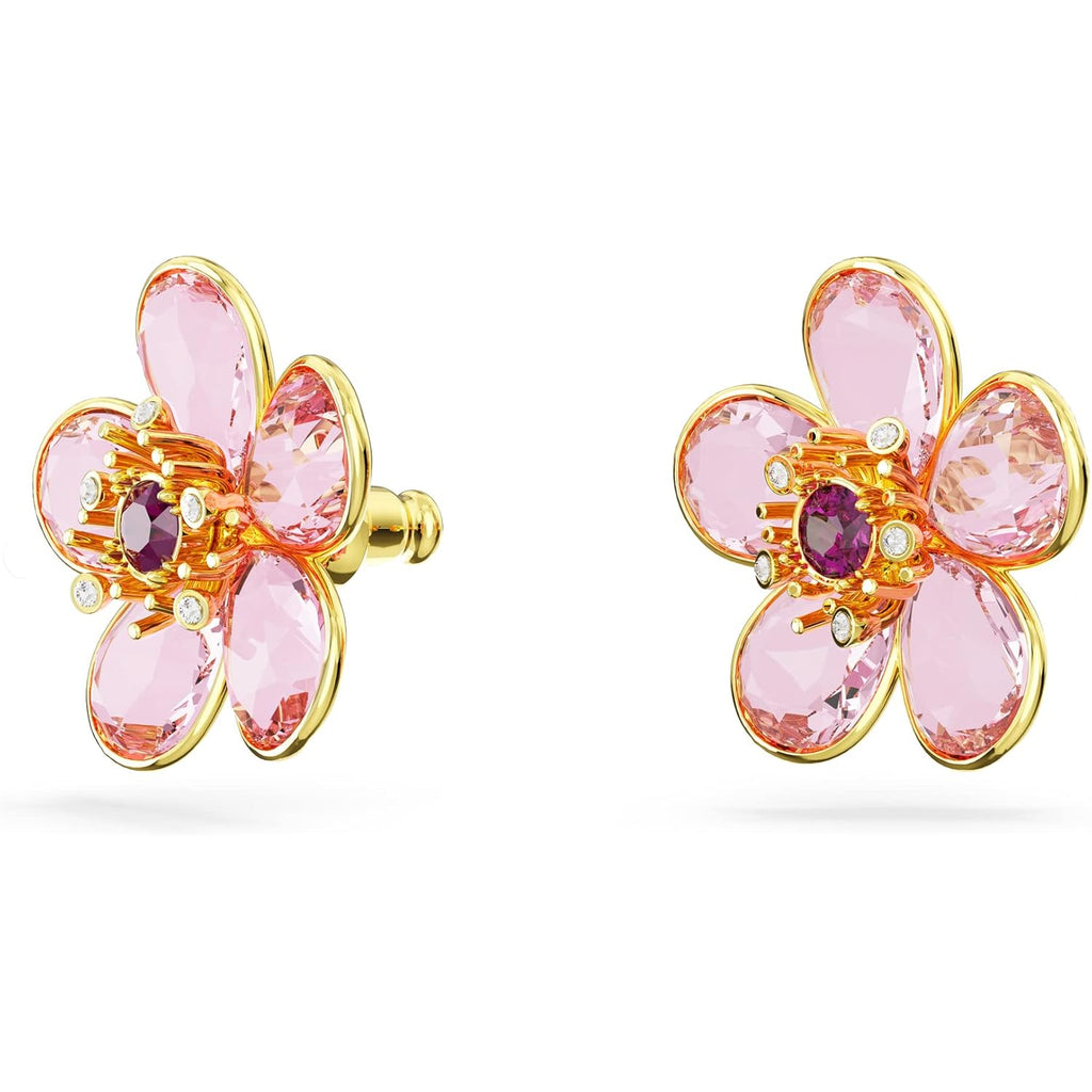 Swarovski Florere Necklace and Earrings Collection, Pink Crystals, Yellow Crystals, Gold Tone Metal Finish