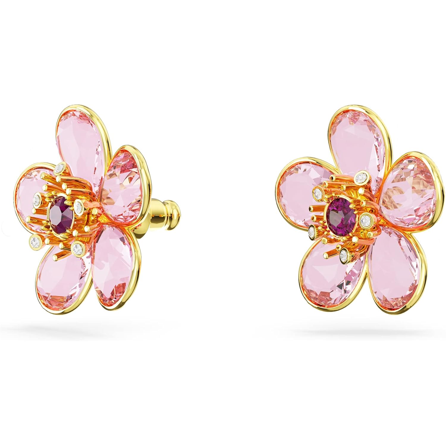 Swarovski Florere Necklace and Earrings Collection, Pink Crystals, Yellow Crystals, Gold Tone Metal Finish