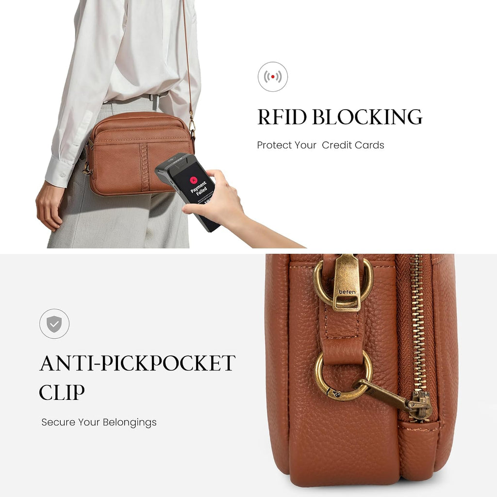 Befen Genuine Leather Crossbody Bag For Women Anti Theft Purse And Hangbags With Built In Rfid Wallet